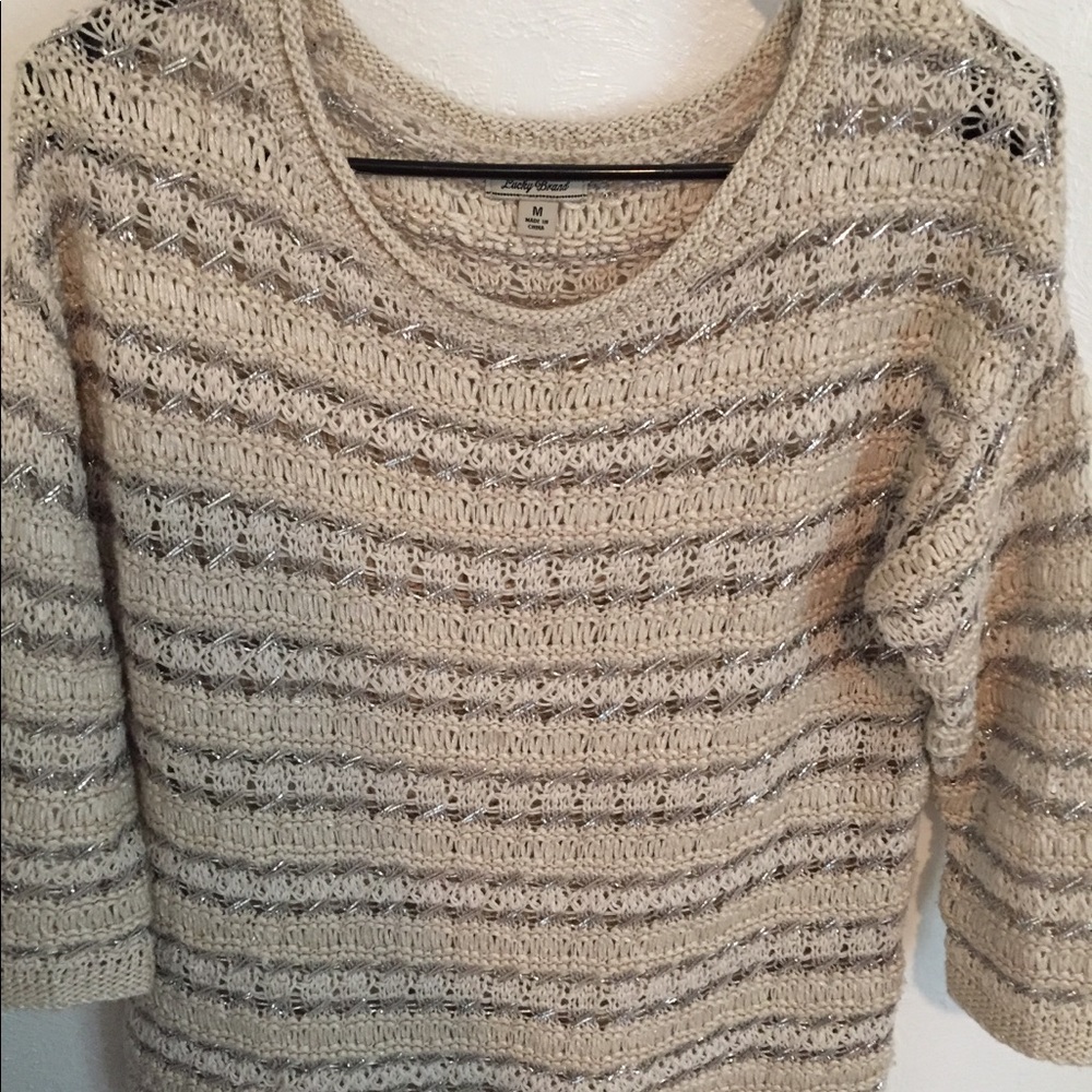 🌸 NWOT Lucky Brand Cream & Tan Crochet Sweater